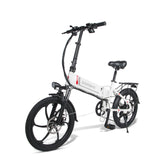 SAMEBIKE 20LVXD30 Electric Bike - 350W Motor 48V10AH Battery 40KM Range Mechanical Disc Brakes - White